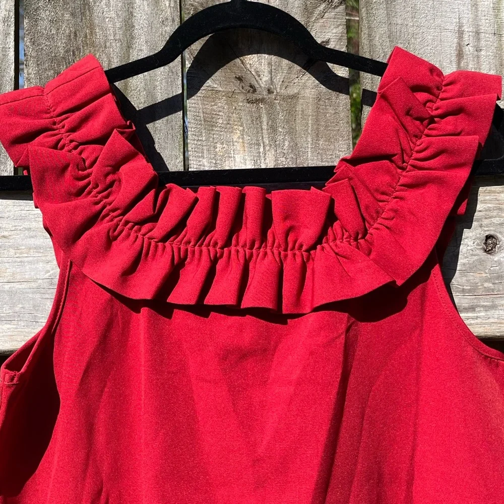 Mud Pie Red Ruffle Neck Mini Dress - Picture 10 of 10